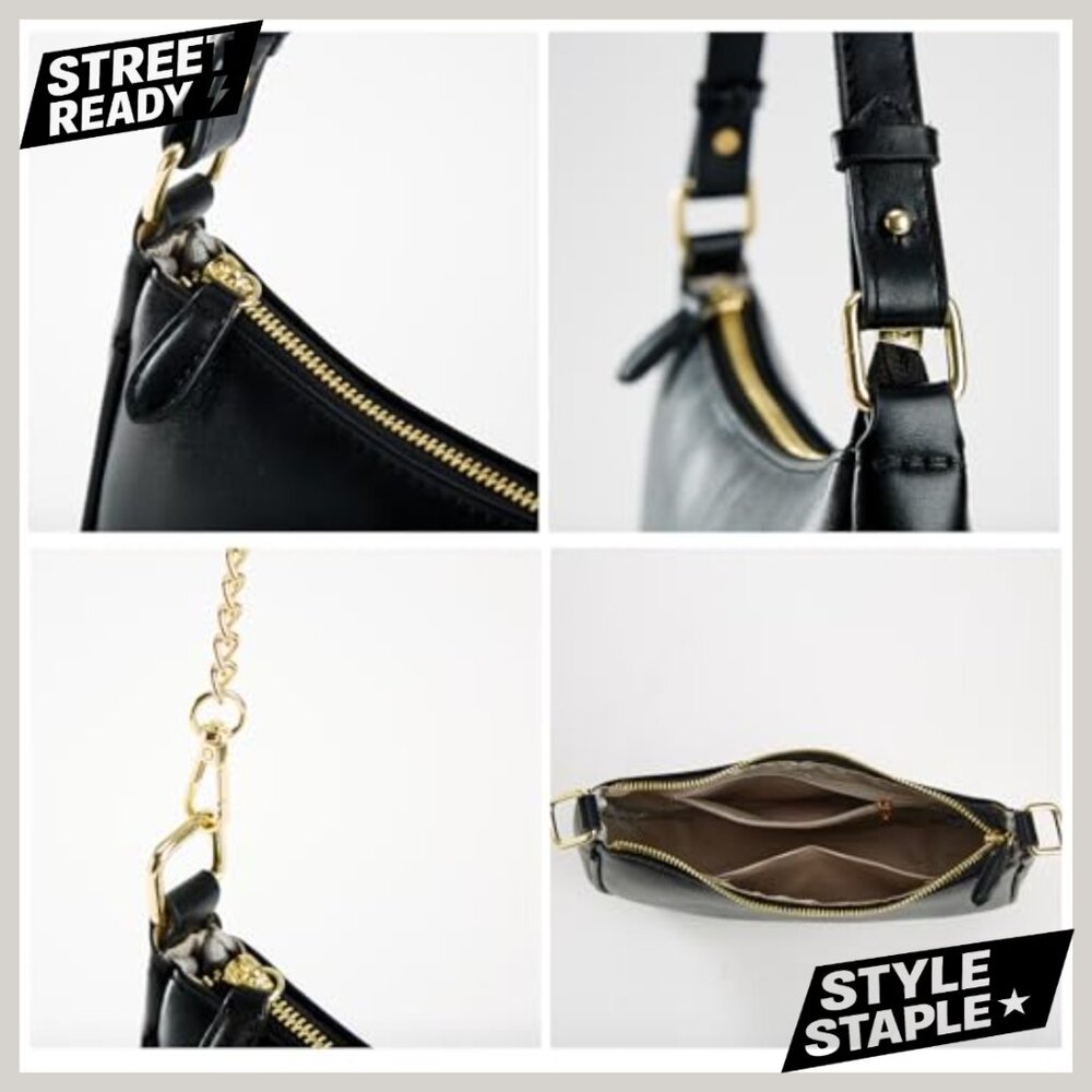 Vegan Leather Shoulder Bag with Removable Straps, 10.3 Inch Tote - Picture 5 of 7